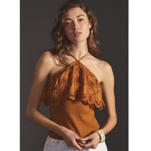 ANTHROPOLOGIE NWT SIZE XL HONEY RUFFLED HALTER TANK